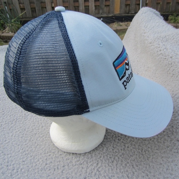 Patagonia Trucker Hat Unisex one size Mesh White Blue Adjustable SnapBack hikin - Picture 4 of 13